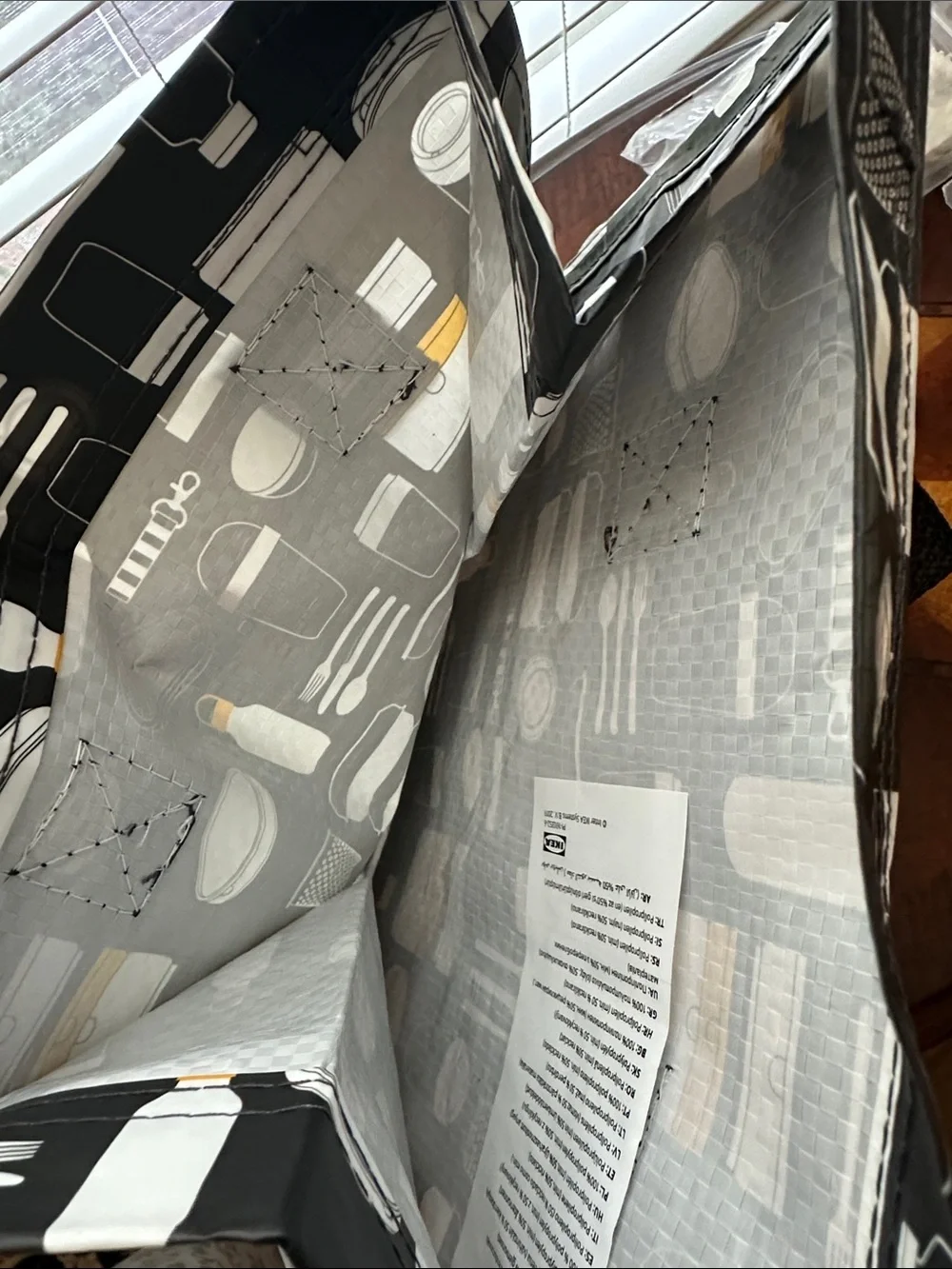 IKEA Black Tote Bag with White and Yellow Kitchen Print